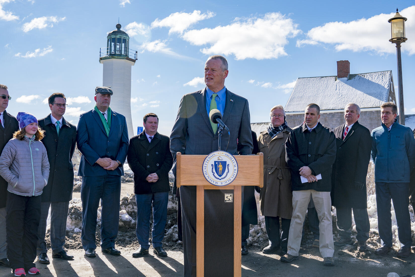 In Scituate, Governor Baker announces $1.4 billion environmental bond legislation.