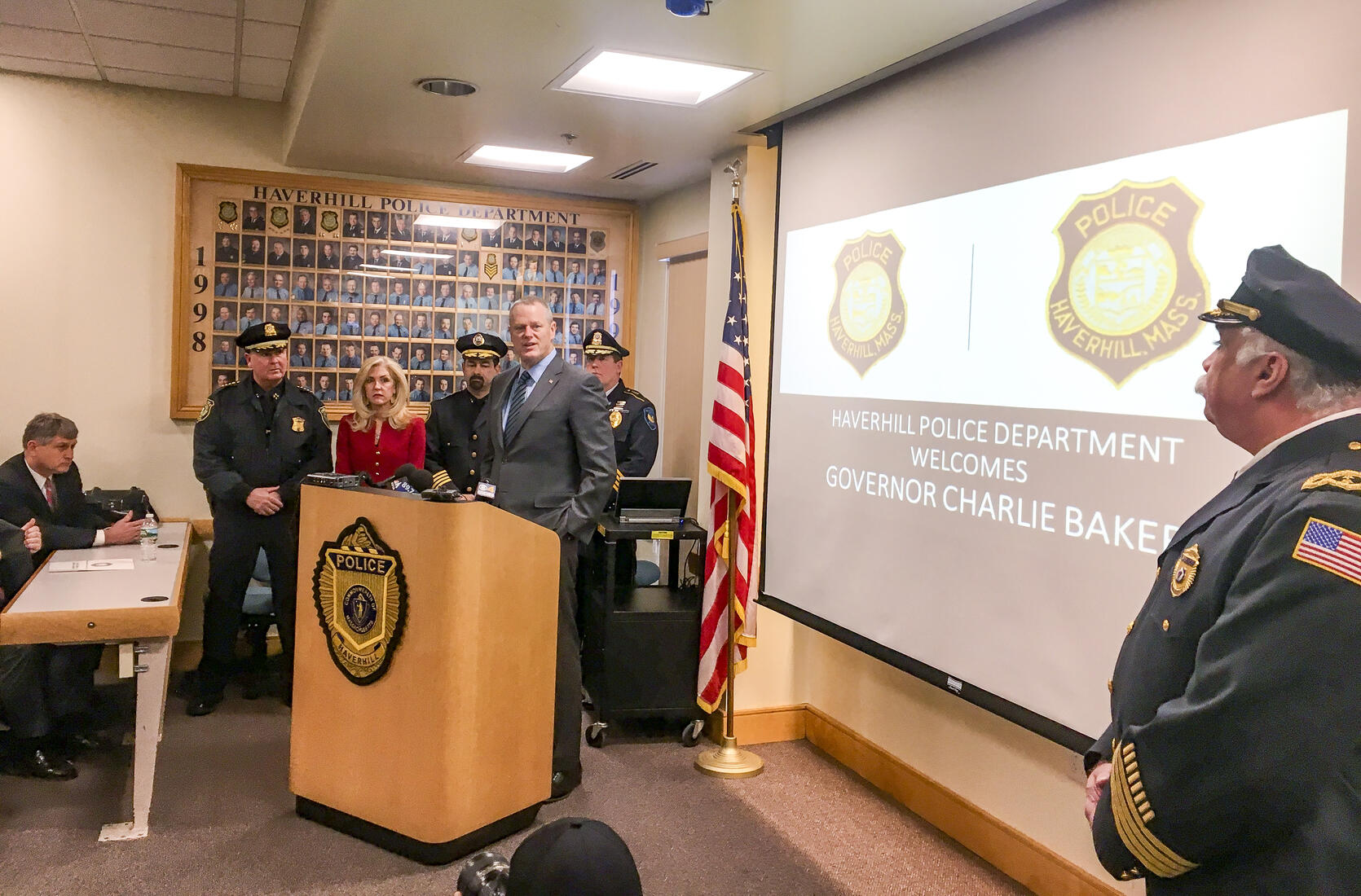 Governor Baker in Haverhill with Essex County law enforcement officials.