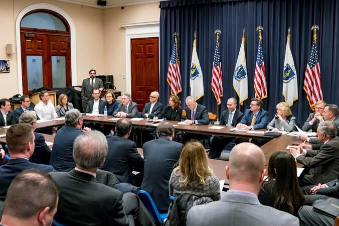 Governor Baker and Lt. Governor Polito meet with members of the business community about Housing Choice Initiative.