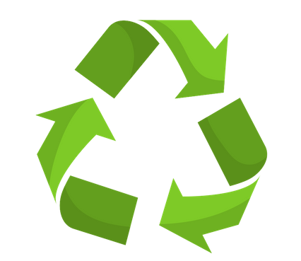 Three green arrows making a triangle to represent recycling. 