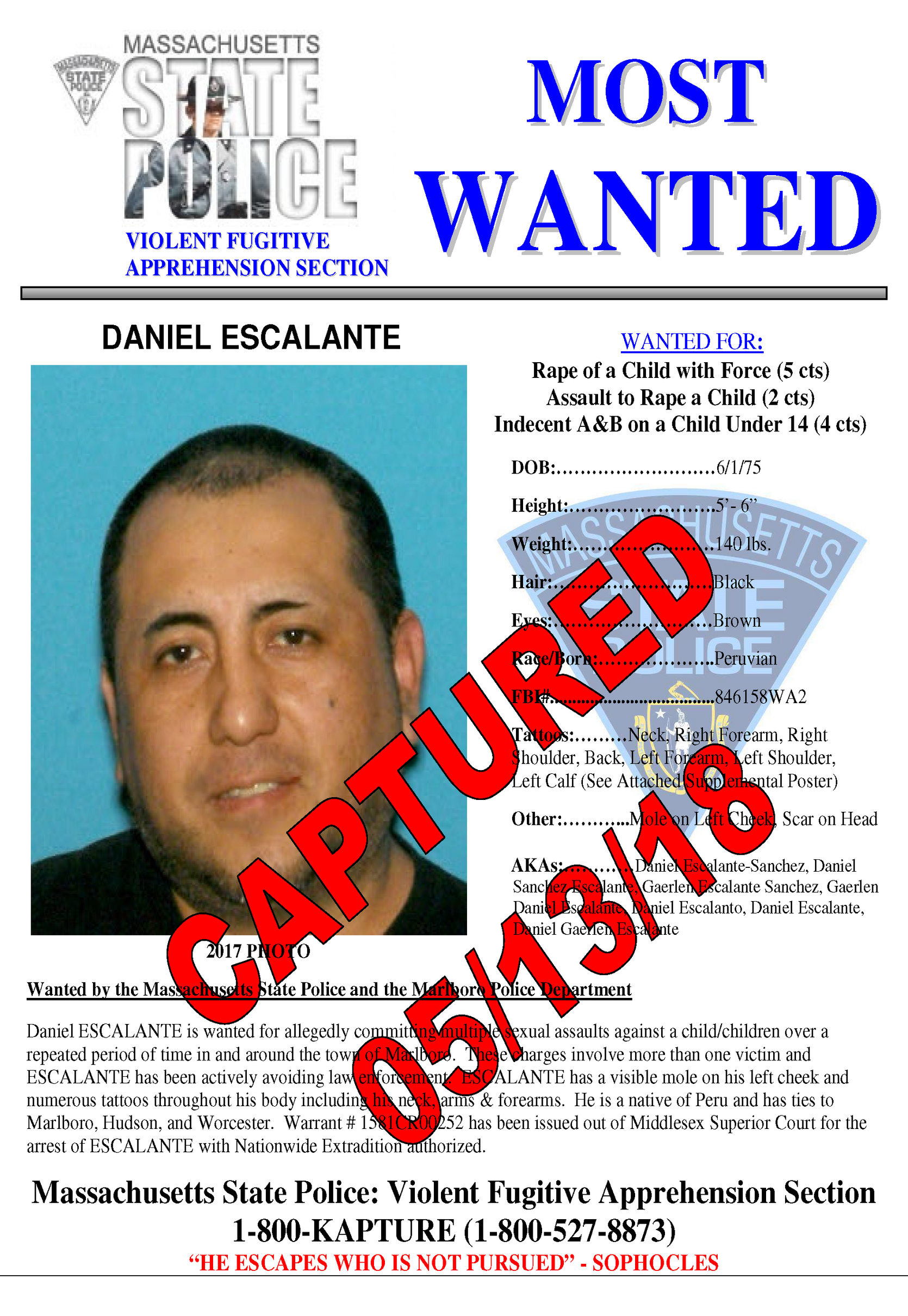 Captured Poster of Daniel Escalante Arrest