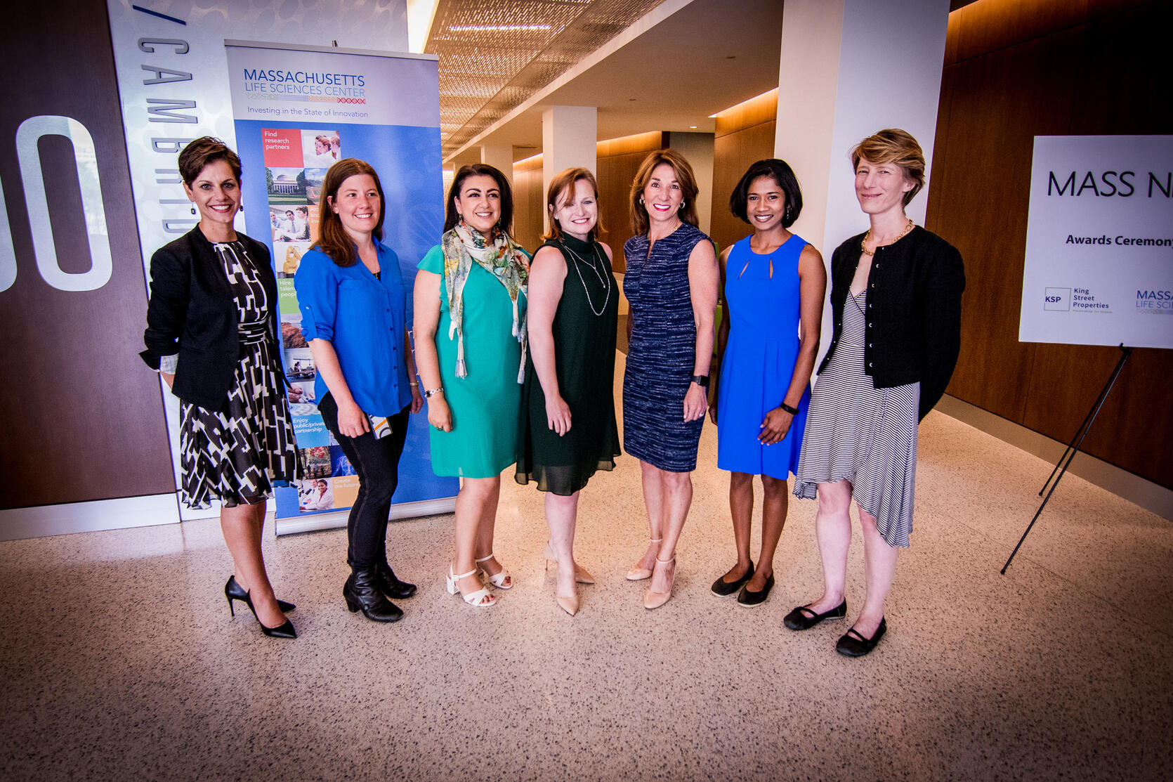 Lt. Governor Karyn Polito and Jennifer Griffin of the MA Life Sciences Center present inaugural awards of the MassNextGen Initiative.