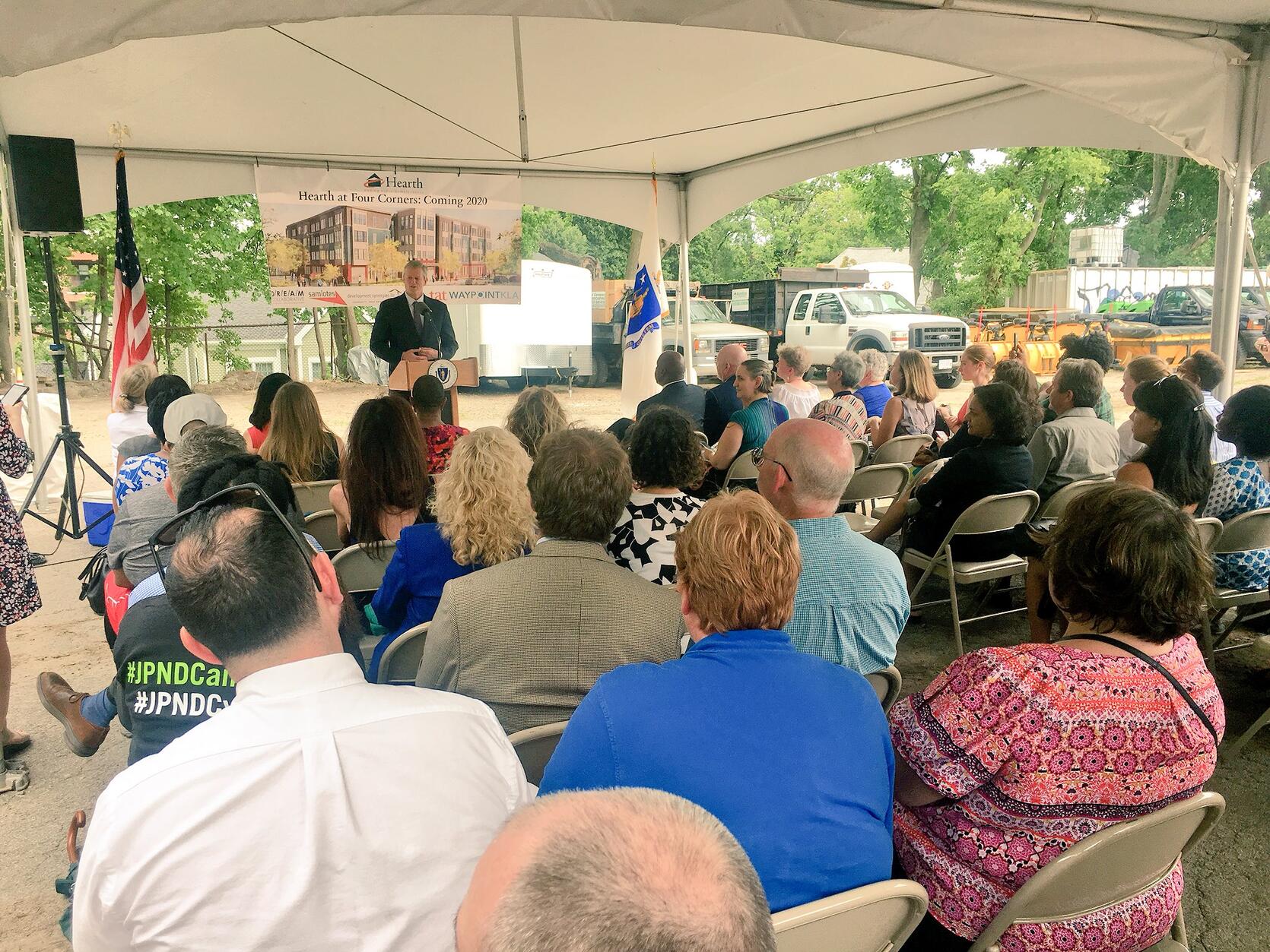 Governor Charlie Baker speaks at Hearth at Four Corners.