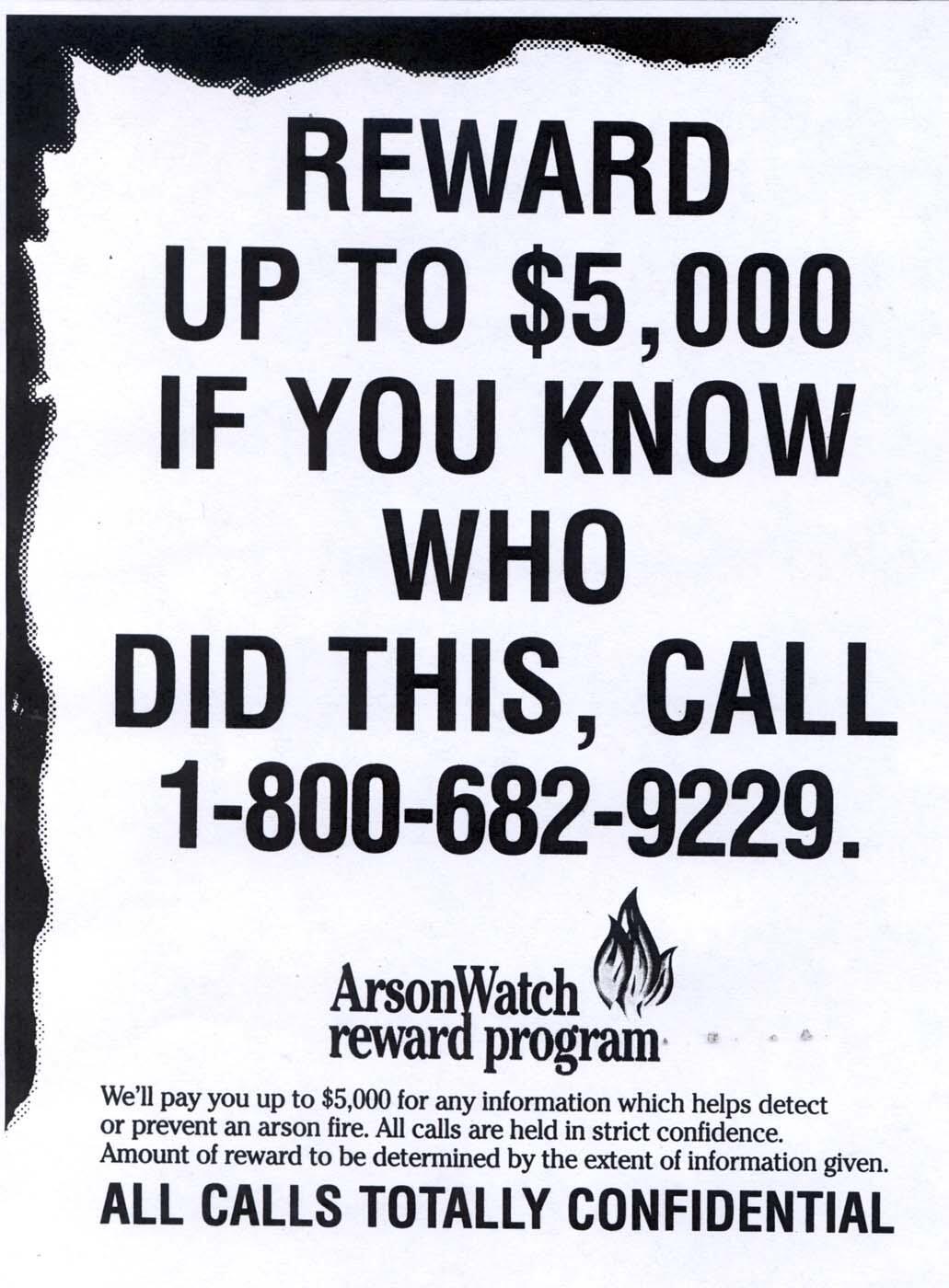Arson Reward poster