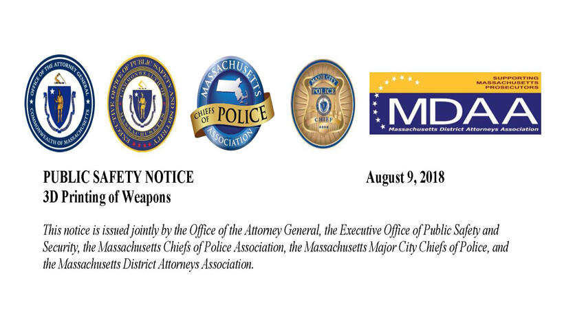 Seals of Commonwealth's Attorney General, Executive Office of Public Safety, MA Assoc. of Chiefs of Police, Major City Police Chief & MA District Attorney's Assoc.