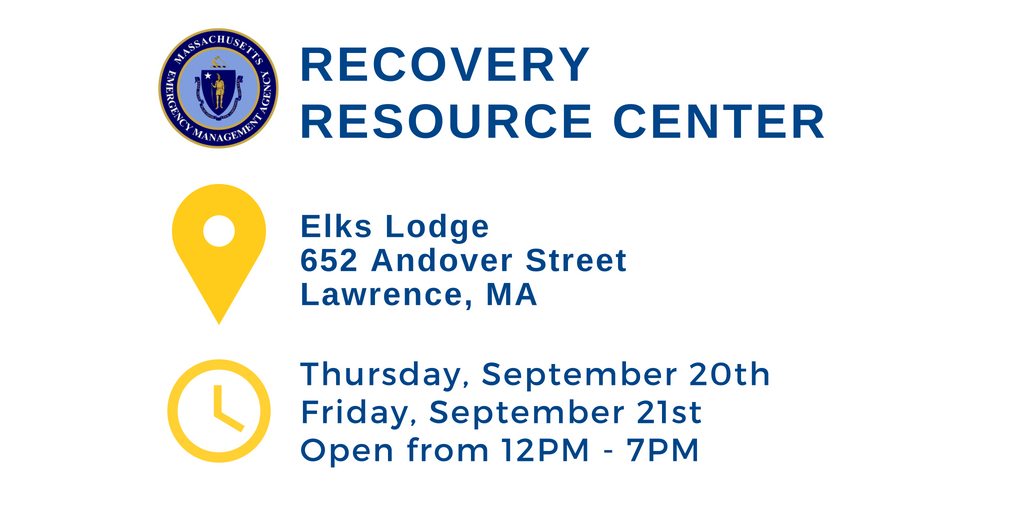 Recovery Resource Center. Elks Lodge, 652 Andover Street, Lawrence, MA. Thursday September 20th and Friday September 21st. Open from 12PM - 7PM.