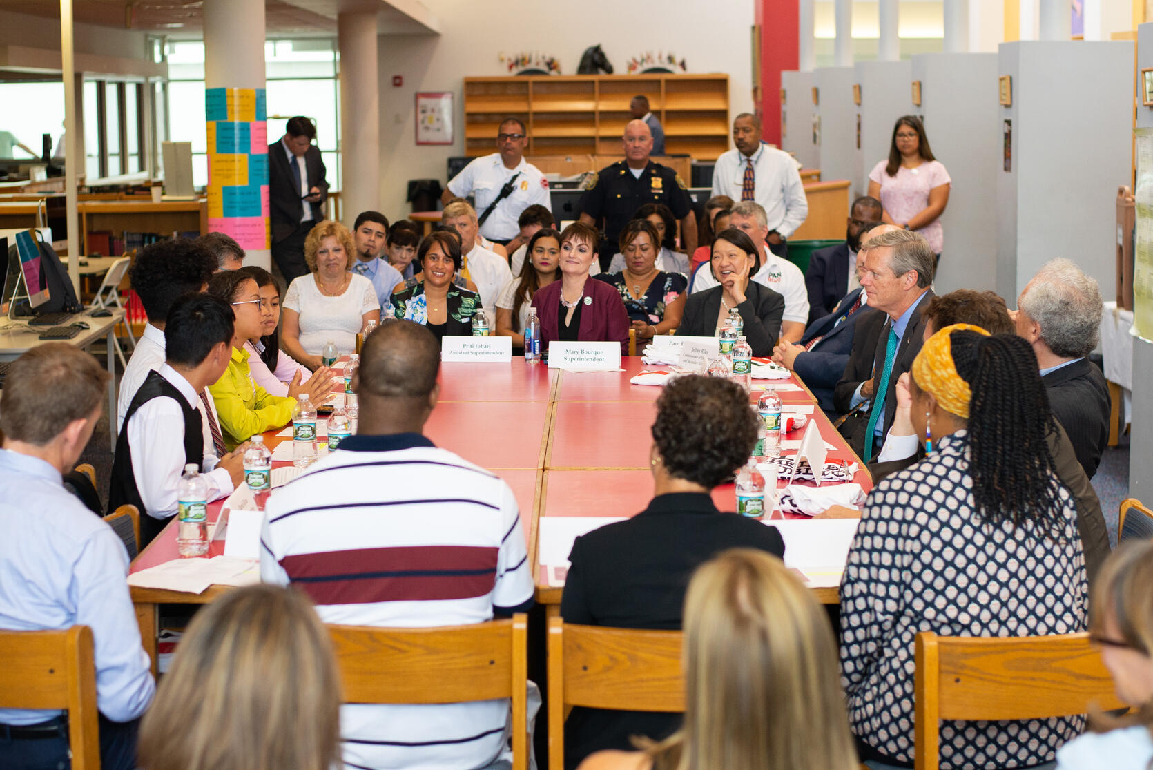 Governor Baker speaks with Early College students at Chelsea High School.