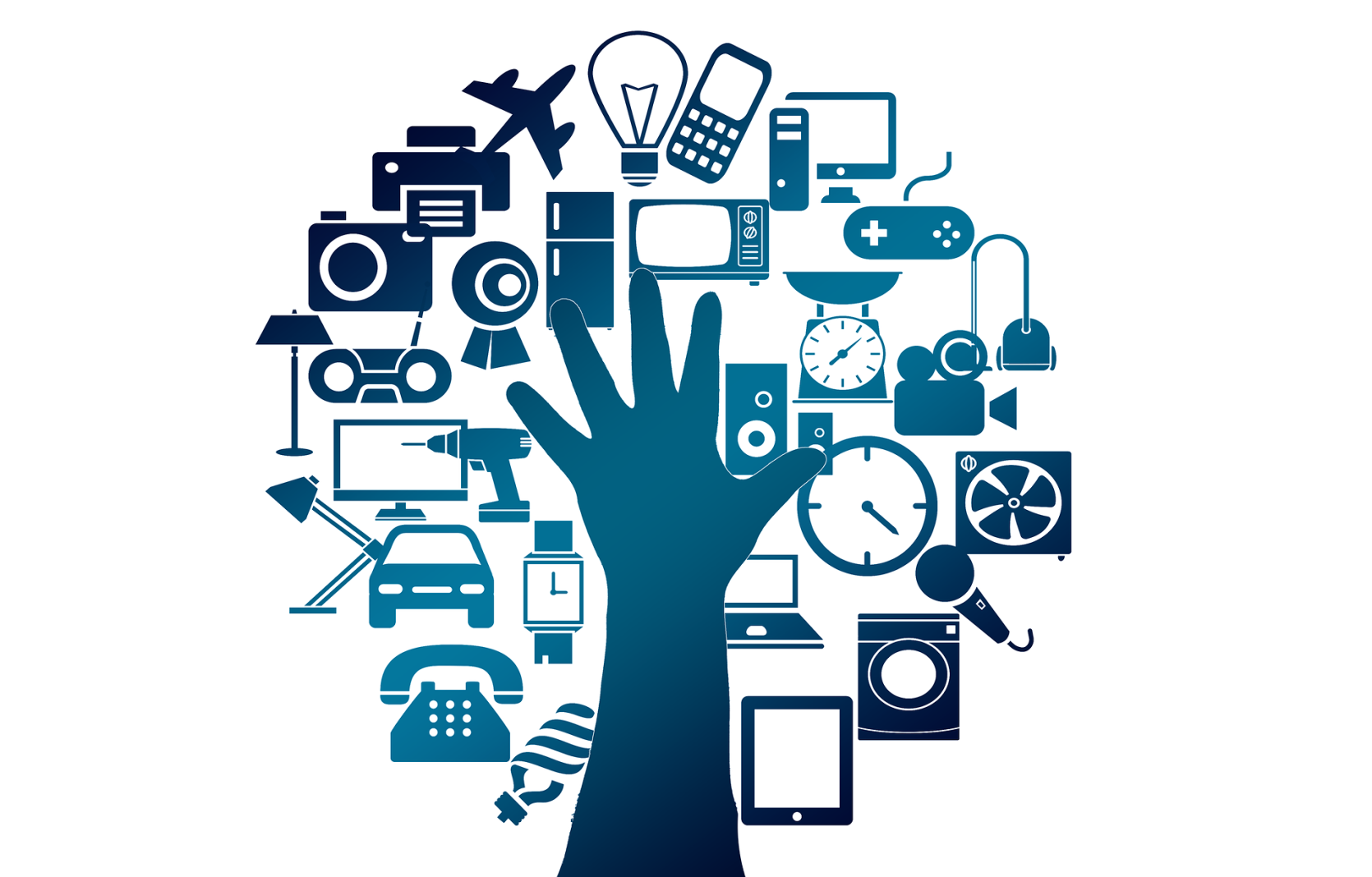 Icons of phones, lamps, computers, tablets, and other appliances with wireless capabilities.