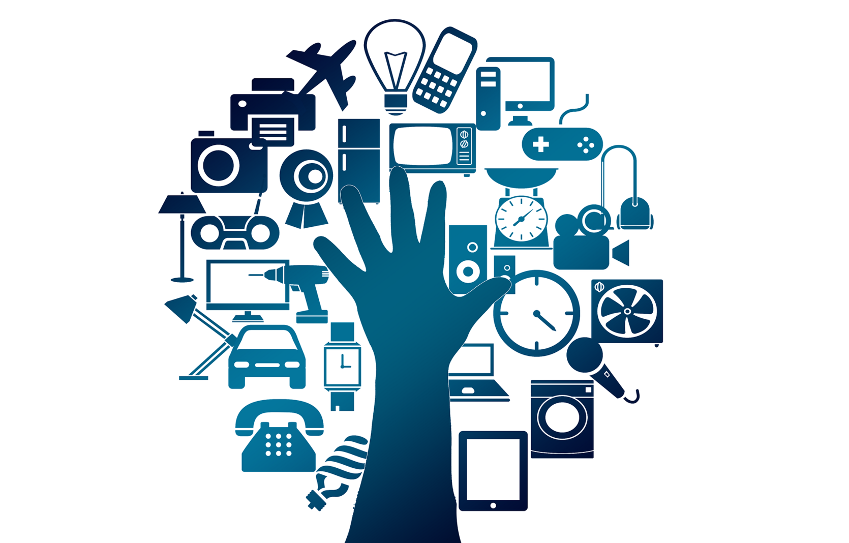 Icons of phones, lamps, computers, tablets, and other appliances with wireless capabilities.