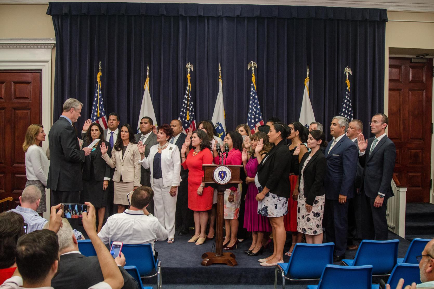 Governor Baker swears in the Latino Advisory Commission
