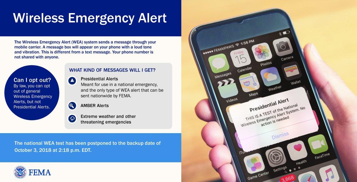 Wireless Emergency Alert test on October 3, 2018 at 2:18PM EDT.