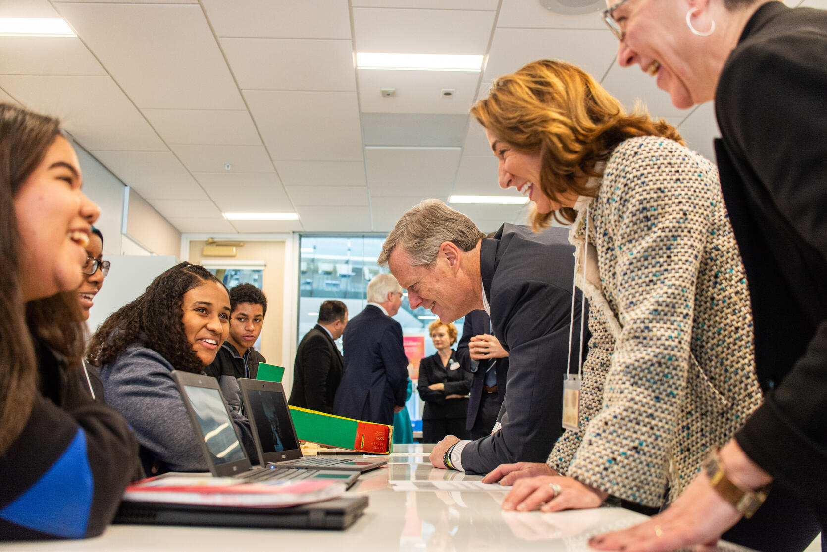 Governor Baker and Lt. Governor Polito with Dearborn STEM Academy students.