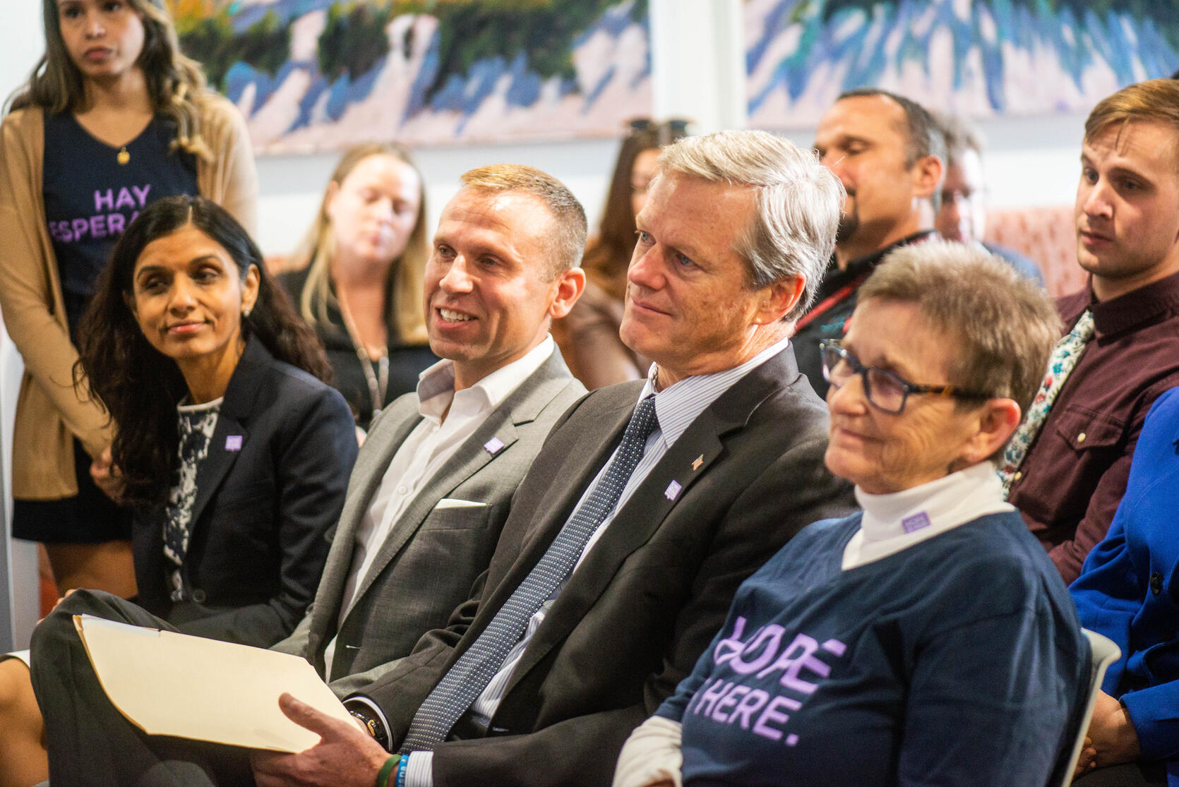 Governor Baker with Commissioner Monica Bharel at naloxone event.