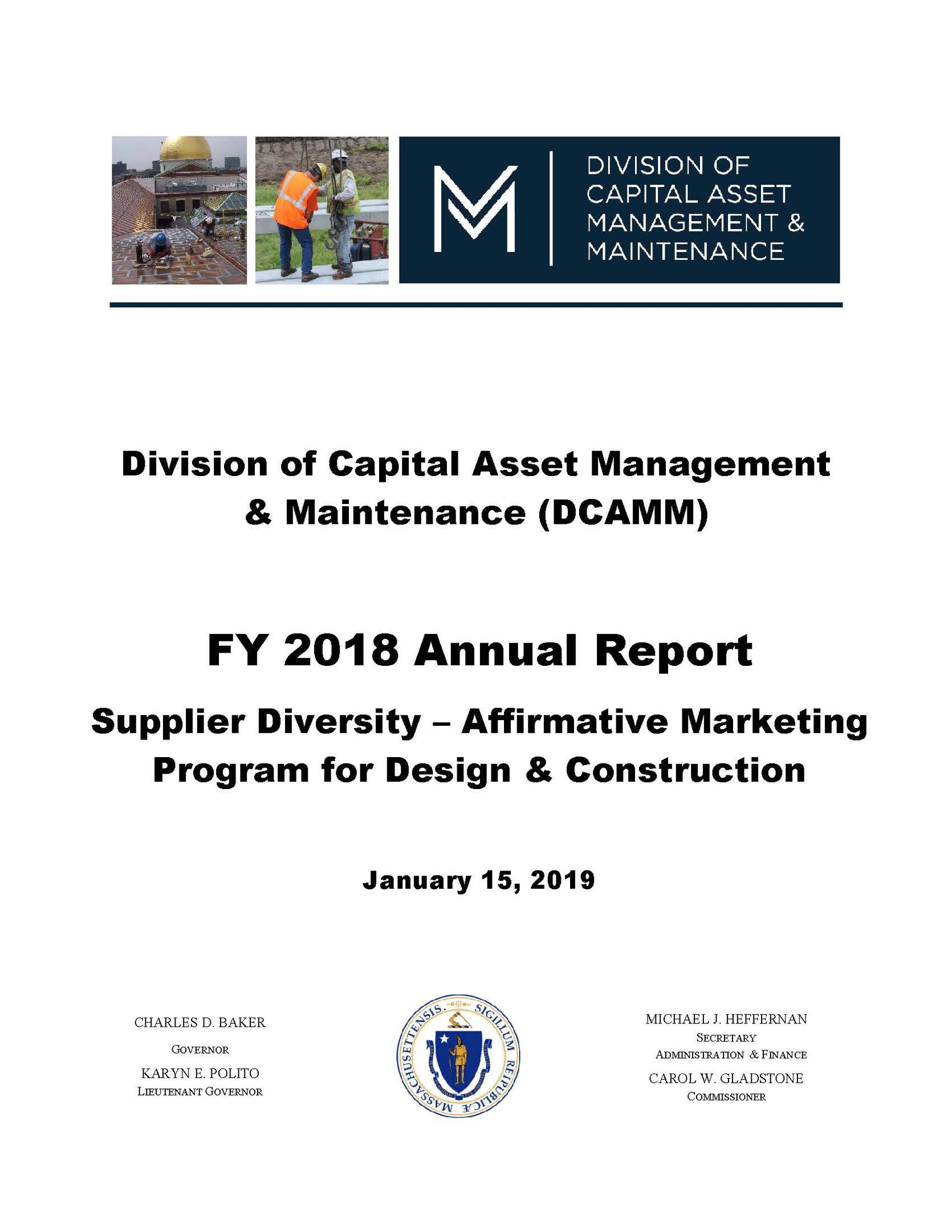 Report Cover Page The Dcamm Supplier Diversity Affirmative Marketing Program For Design Construction 2018 Annual Report Cover Page The Dcamm Supplier Diversity Affirmative Marketing Program For Design Construction 2018 Annual