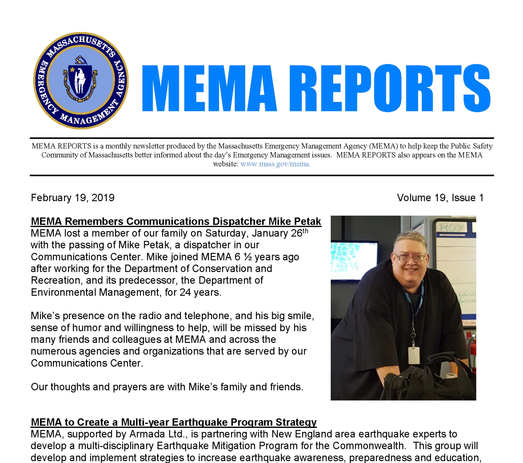 Cover of MEMA reports newsletter