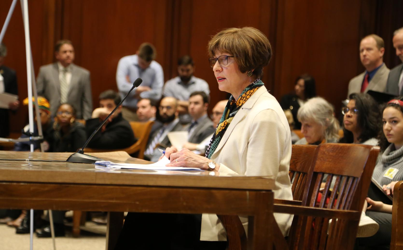 Auditor Bump testifies before the Joint Committee on State Administration and Regulatory Oversight on April 1, 2019.