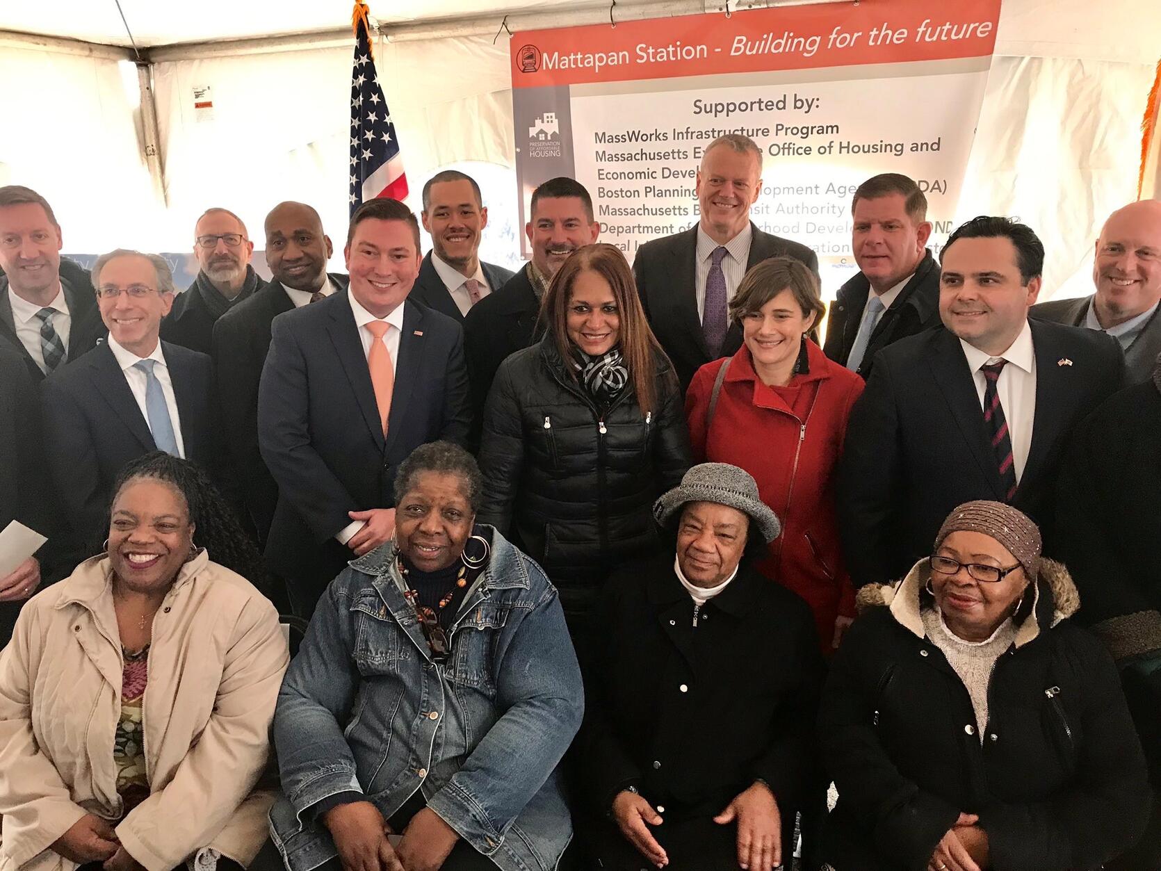 Governor Charlie Baker, Housing and Economic Development Secretary Mike Kennealy, Mayor Marty Walsh and Boston legislators and public officials celebrated $6.5 million in MassWorks funding for the city.