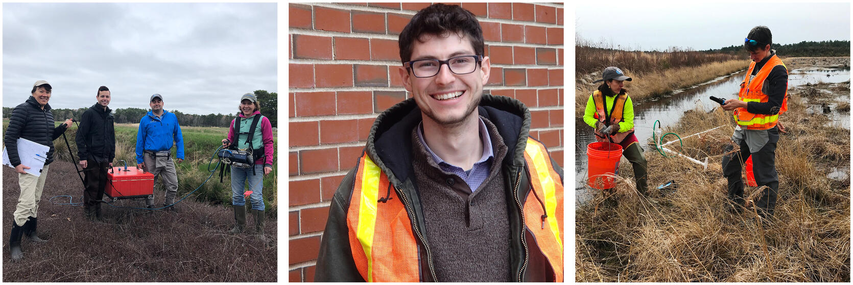 Three images showing new staff in the field.