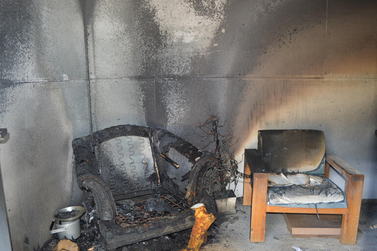 Fire scene in the fire investigation prop for students to examine