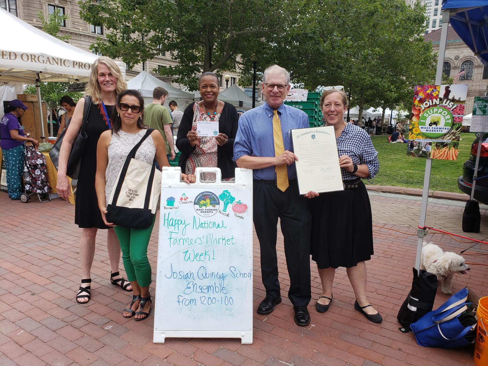 State agricultural officials visit Copley Farmers Market for Farmers Market Week. 