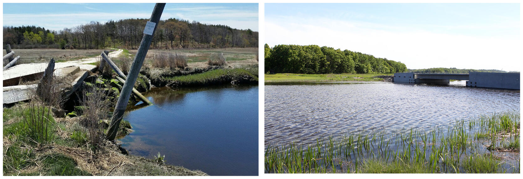 Before and after images of bridge replacement