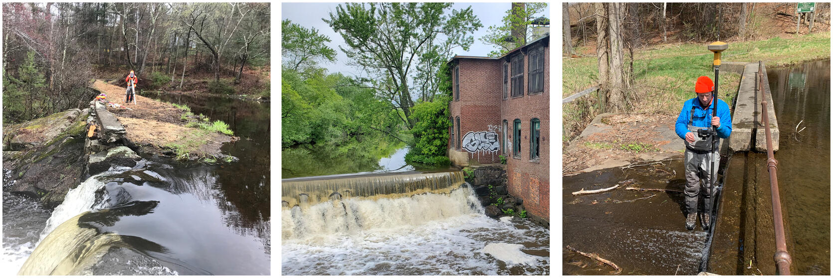 Three images of three dams