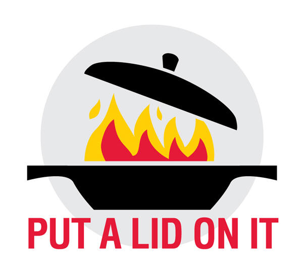 Put a Lid On It Logo. image of pot lid over pan with fire