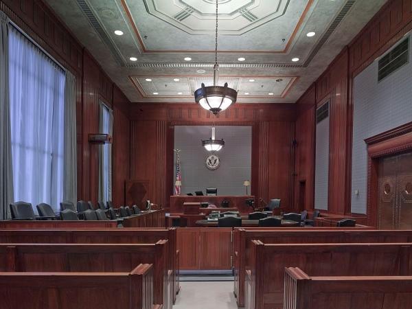 An image of a courtroom. 