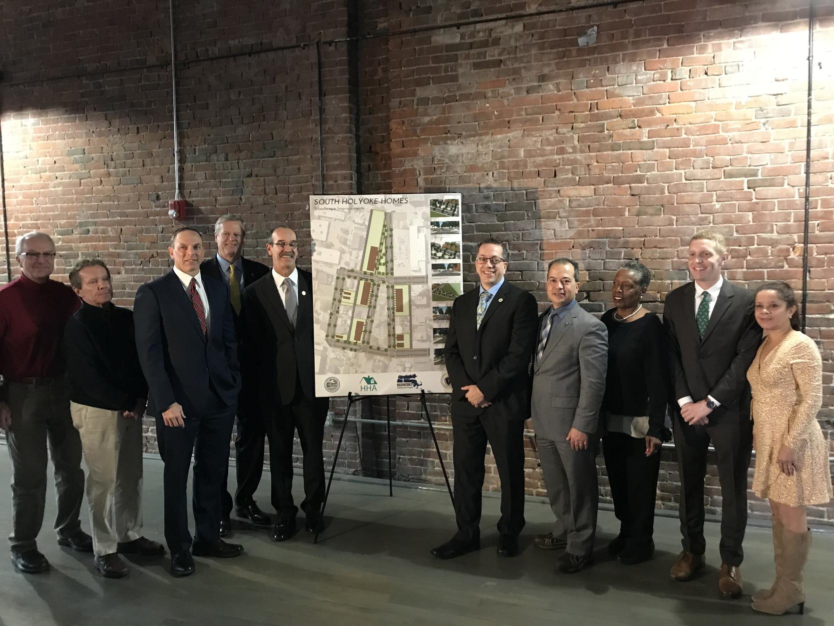 Governor Charlie Baker joined Mayor Alex Morse and other Holyoke leaders to announce a $6.56 million MassWorks Infrastructure Program grant 