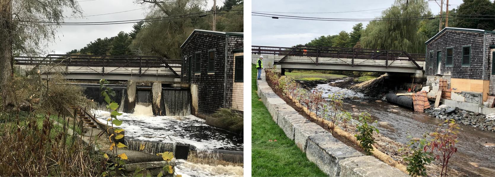 Jones River before and after removal of the Elm Street Dam.