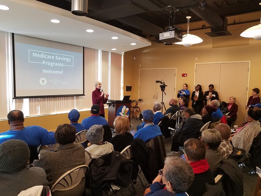 Health & Human Services Secretary Marylou Sudders speaks at a Medicare Savings Programs expansion kick-off event in Boston on Thursday, January 16, 2020.
