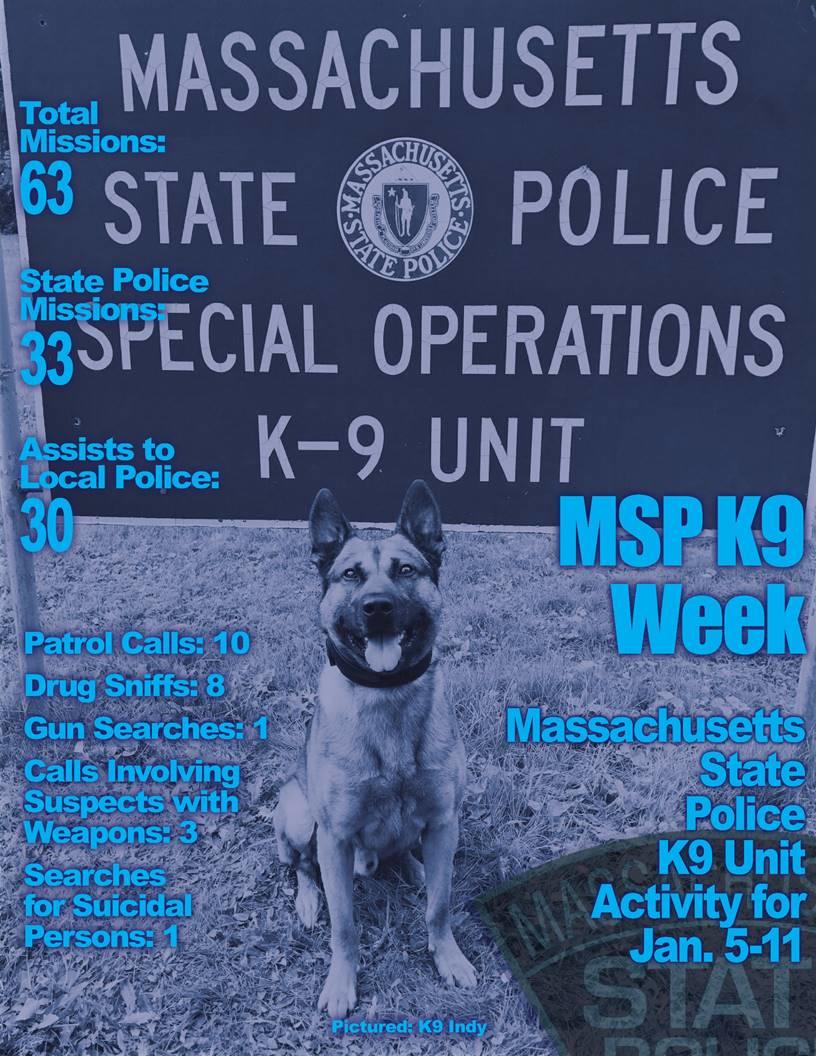 Massachusetts State Police K9 Activity January 5-11, 2021