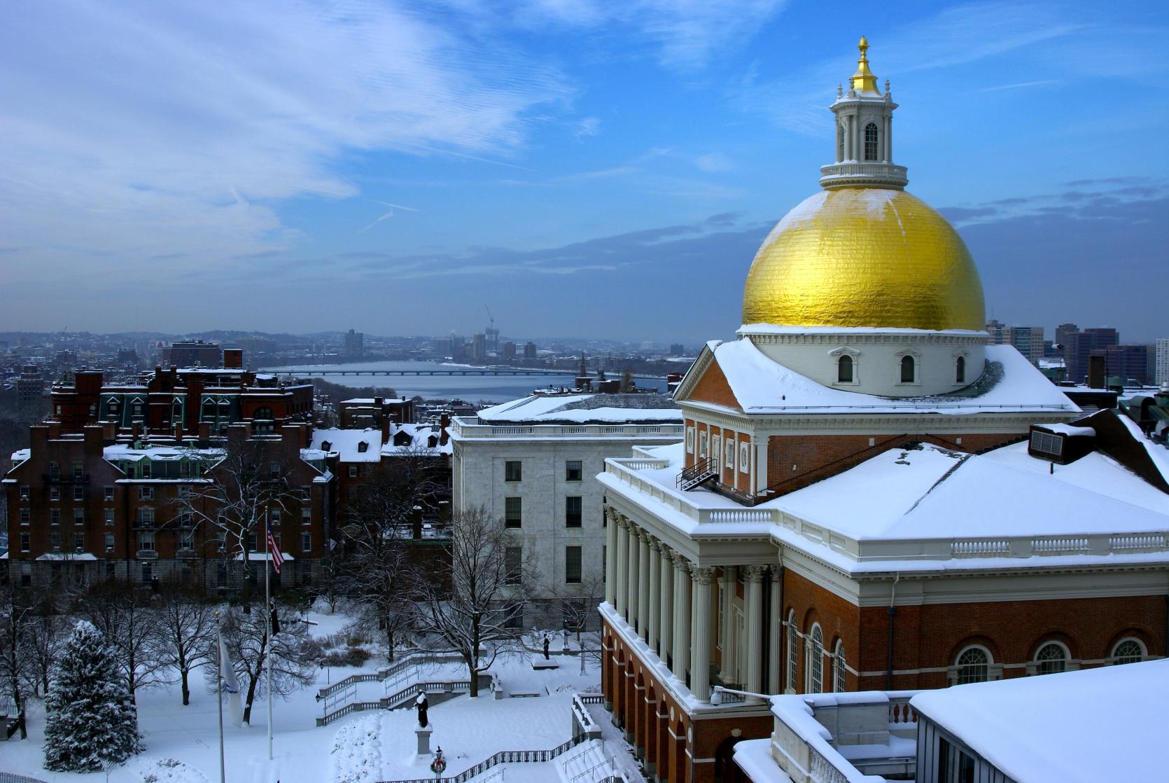 MA State House in winter