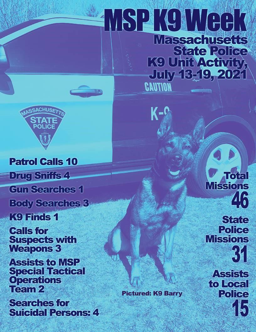 Massachusetts State Police K9 Week July 13-19, 2021