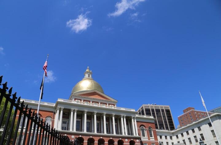 Image of the exterior of the State House in Boston.