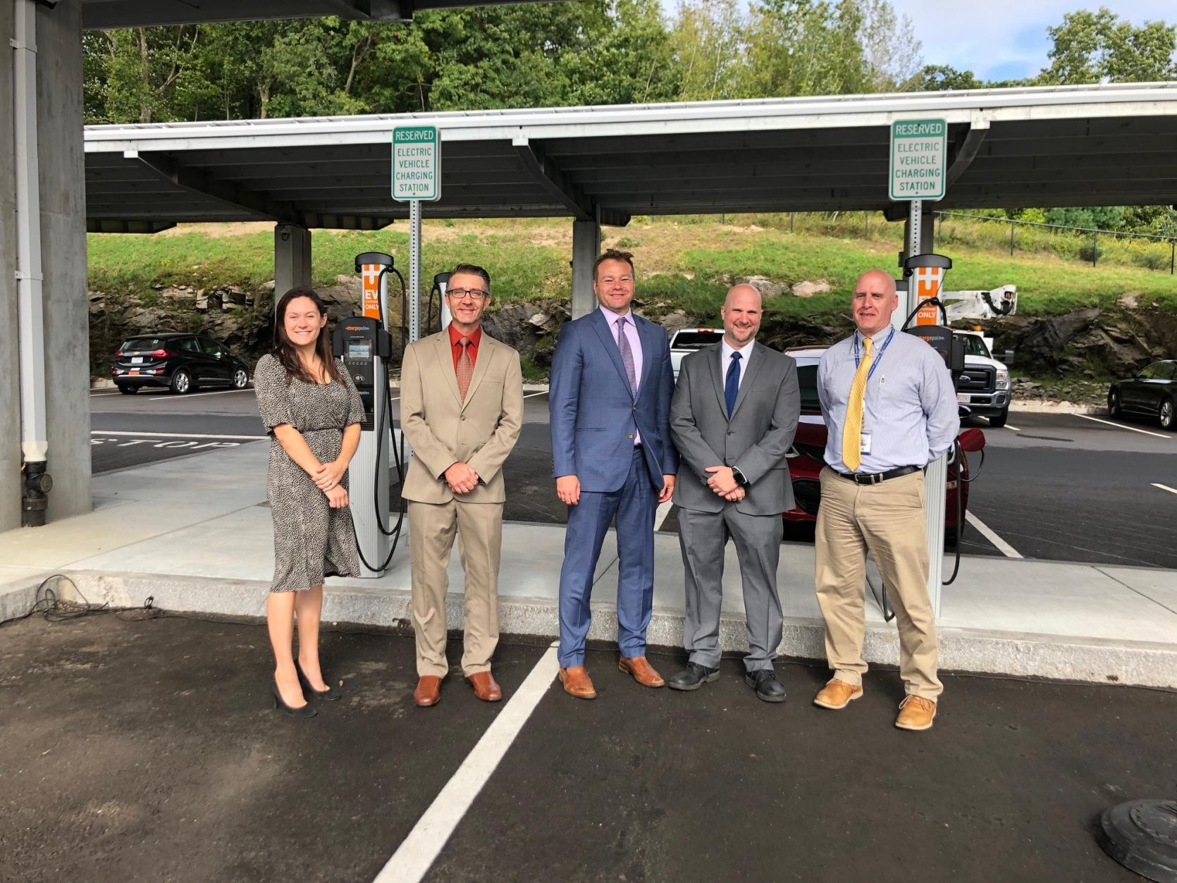 Department of Energy Resources Deputy Director of LBE Catie Snyder, MassDOT District 3 Highway Director Barry Lorion, Department of Energy Resources Commissioner Patrick Woodcock, MassDOT Highway Administrator Jonathan Gulliver, and MassDOT Highway Program Manager Donald Pettey all joined at the Central MA Transportation Center in Worcester.