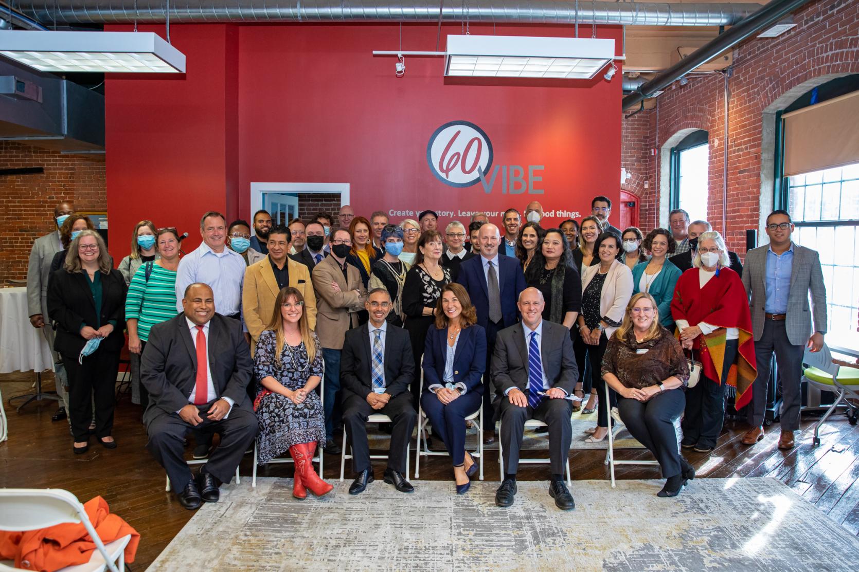 Lt. Governor Polito and Secretary Kennealy with Collaborative Workspace Program grantees. 