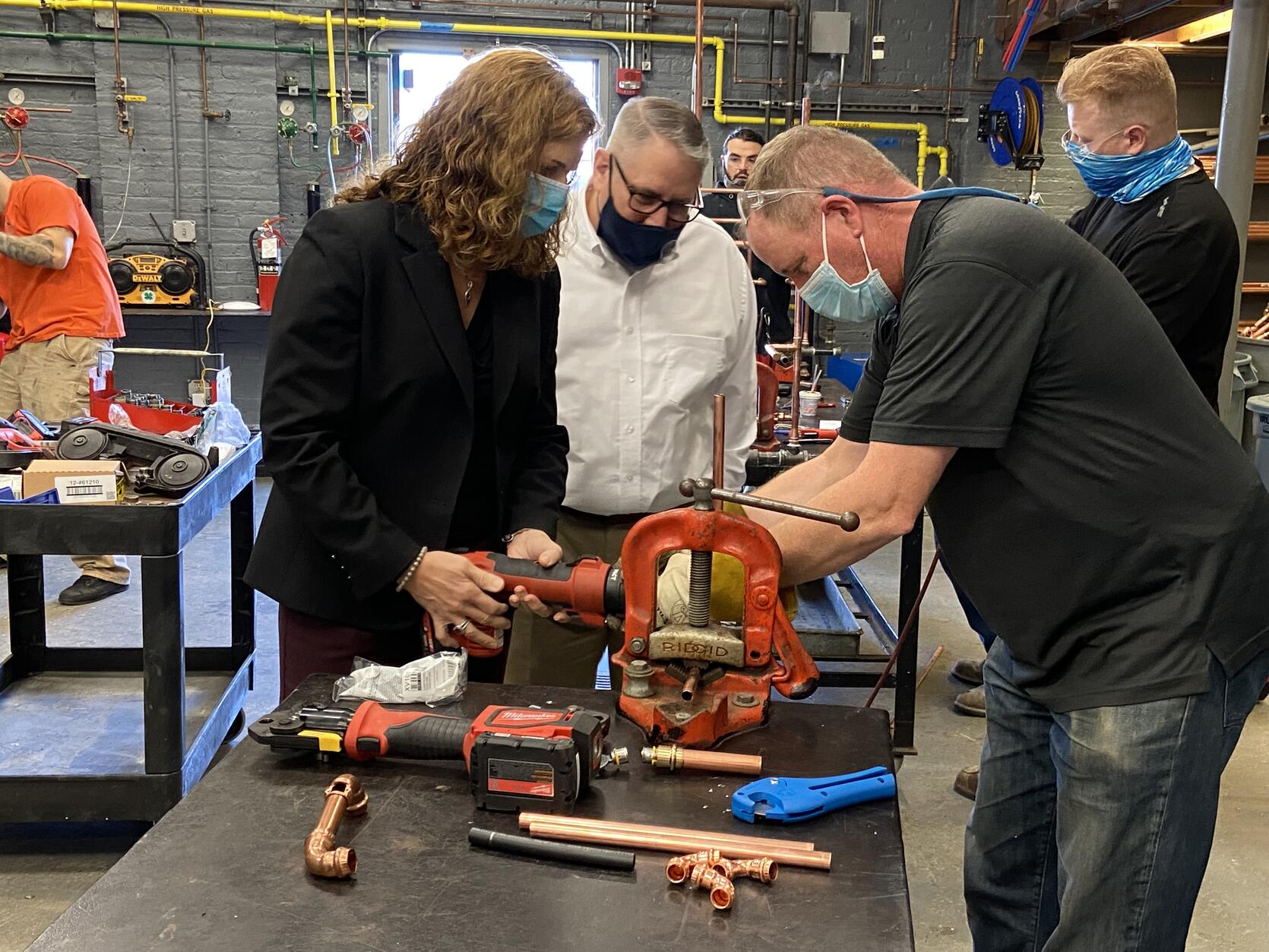 Secretary Acosta visiting the plumbers and gasfitters UA local 12