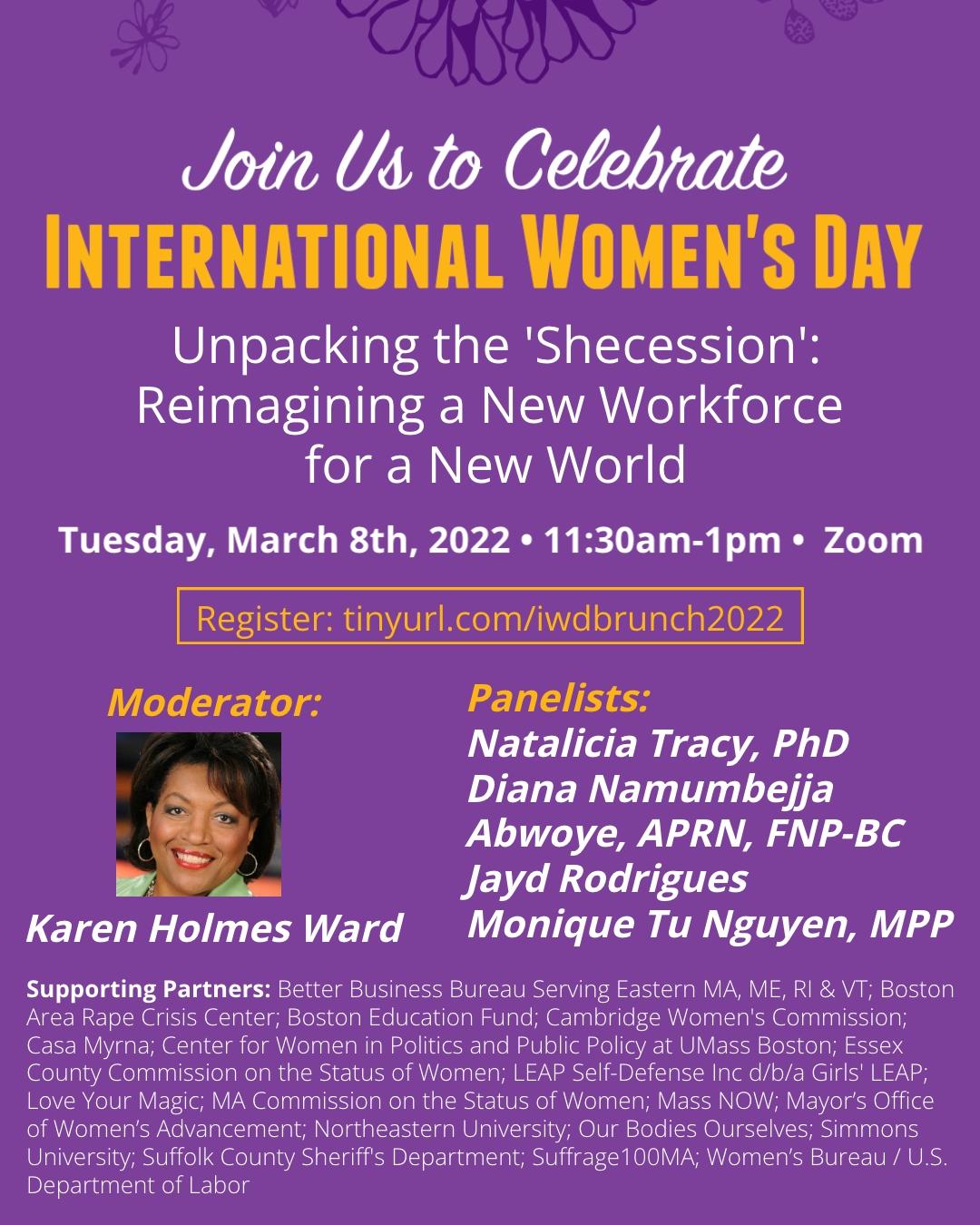 24th annual Boston-Area International Women's Day Breakfast -  March 8, 2022 from 11:30-1:00pm