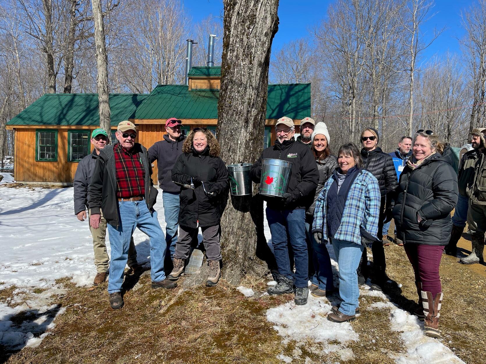Massachusetts Department of Agricultural Resources (MDAR) Commissioner John Lebeaux, Energy and Environmental Affairs (EEA) Undersecretary Beth Card, and state and local officials visited Grand Maple Farms in New Braintree, MA to celebrate March as Massac