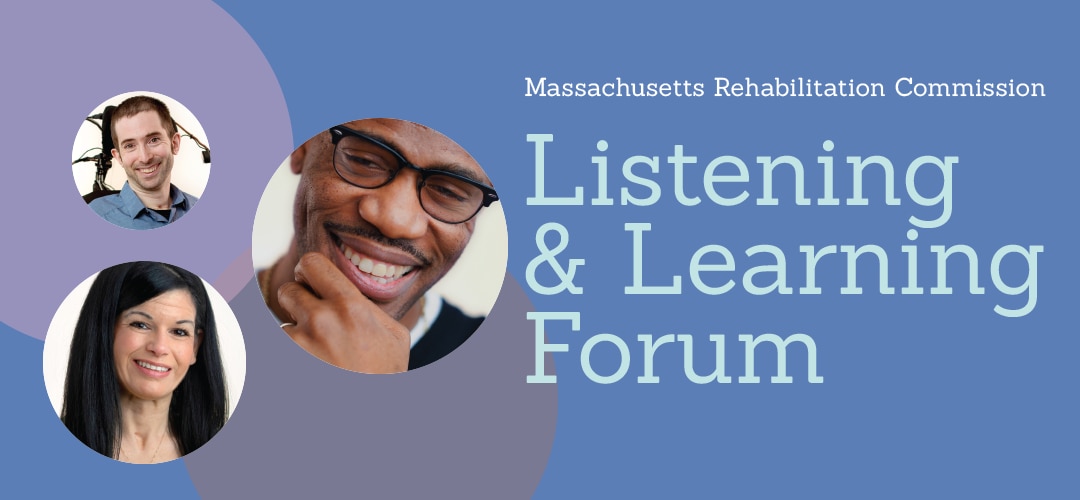 three people smiling in the header image that reads Listening and Learning Forum