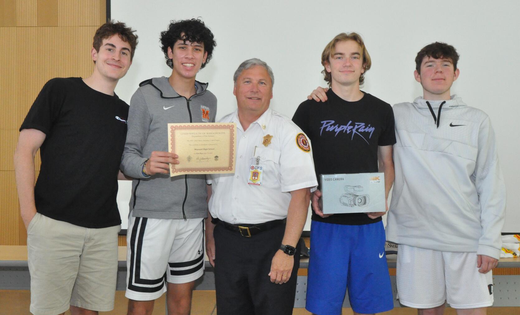 Image of Maynard High School students with the State Fire Marshal