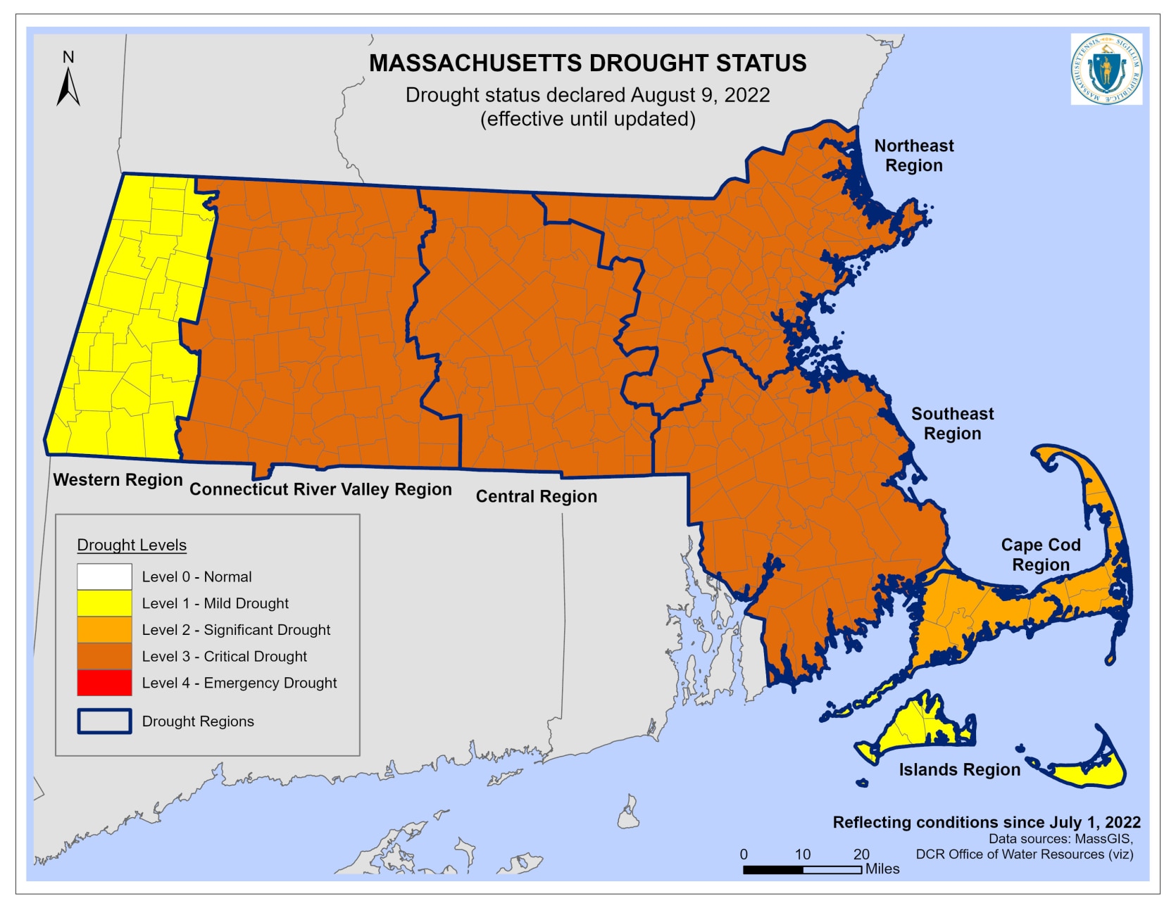 Massachusetts Drought Status 8.9.22