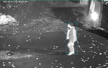 Surveillance image of a person at night