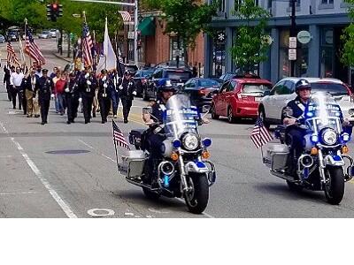 Brookline PO on bikes during parade