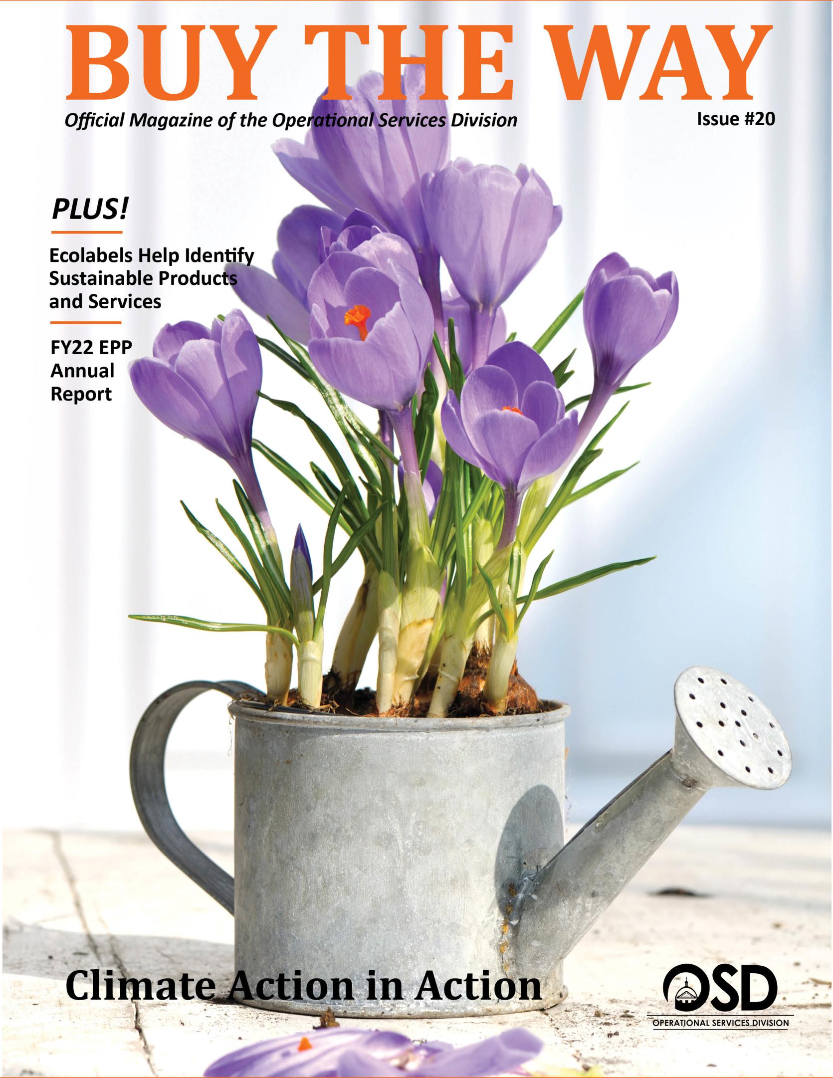 Buy the Way issue #20 cover: purple flowers in a watering can. 