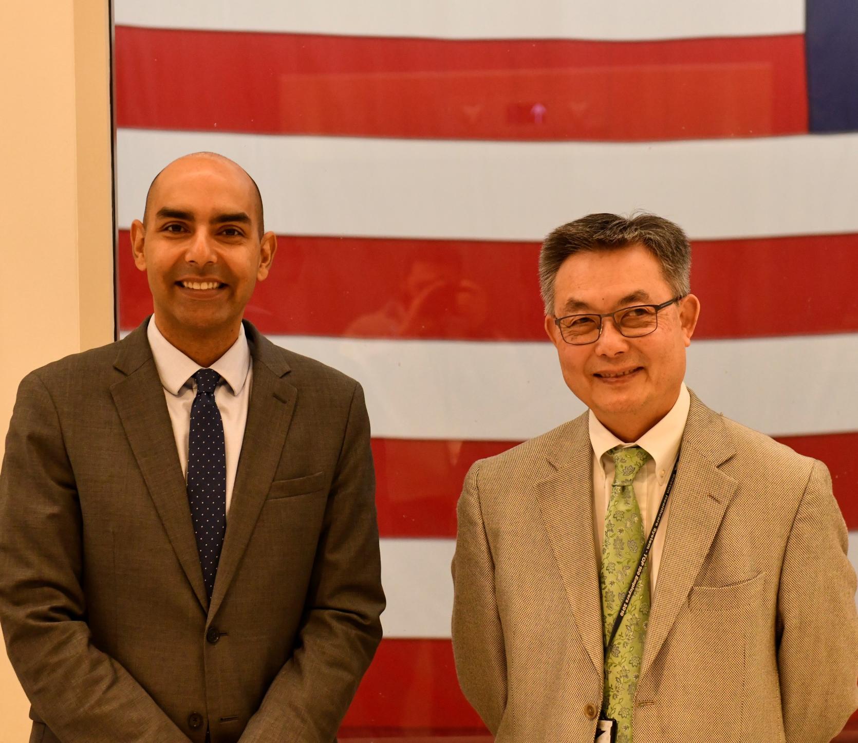 Executive Office of Veterans’ Services Secretary Jon Santiago with Vincent Ng, Director of the VA Boston Healthcare system