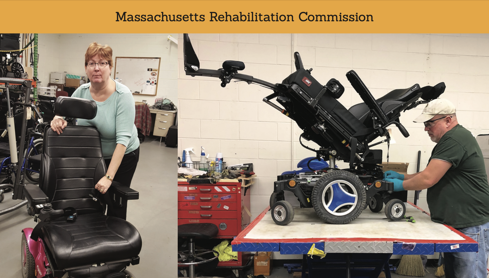 Two REquipment employees standing next to medical equipment