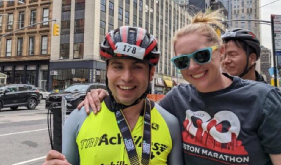 Officer Stacy Deveau and a Boston Marathon athlete