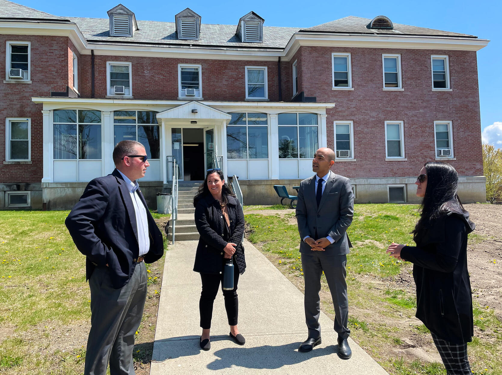 Secretary Jon Santiago talking outside Holyoke Veterans’ Home